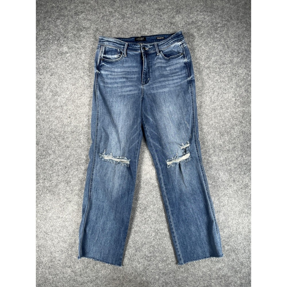 Judy Blue Jeans Womens 11 30 Blue Straight Fit Distressed Raw Hem‎ High Rise